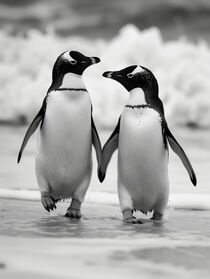 Schwarz-Weiß Fotografie eines Pinguin-Paares | You will never walk alone von Frank Daske