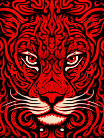 'Afrikanische Tribal-Art mit stilisiertem Roten Löwenkopf | African Tribal Art with a stylized Red Lion Head' by Frank Daske