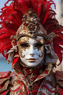 Portrait in close up of a female with a Venetian carnival mask by Luigi Petro