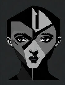 Portrait of a young woman in geometric Bauhaus style against a dark background. von Luigi Petro