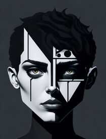 Portrait of a young woman in geometric Bauhaus style against a dark background. by Luigi Petro