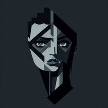 Portrait of a young woman in geometric Bauhaus style against a dark background. by Luigi Petro