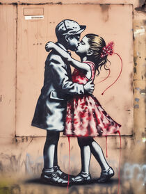 Unschuldige Küsse | Banksy Style Street Art von Frank Daske