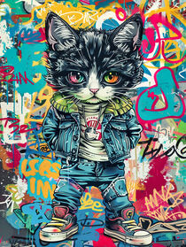 Rebellische Punk Kawaii Katze | Rebellious Punk Kawaii Cat von Frank Daske