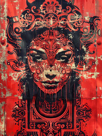 Göttin | Tribal Art in Rot und Schwarz von Frank Daske