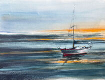 Segelboot mit Sonnenuntergang von Sonja Jannichsen