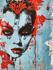 Street Art Göttin in Blau und Rot | Street Art Goddess in Blue and Red von Frank Daske