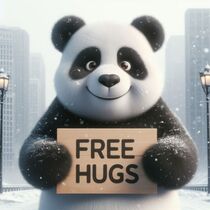 Niedlicher Pandabär hält Schild hoch mit "Free Hugs" by Dieter Stahl