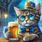 Katze-mit-brille-und-hut-in-einer-bar-und-trinkt-ein-bier