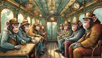 'Affen im Zug auf dem weg zur Arbeit' von Julia K