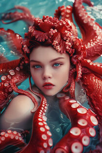 Rote Oktopus Frau | Red Octopus Woman | AI Photography von Frank Daske