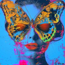 'BLUE BUTTERFLY WOMAN' von Poptonicart by Claudia Sauter