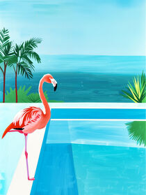Flamingo am Pool | Abstrakte Illustration by Frank Daske