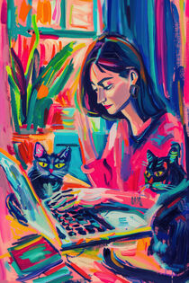 Farbenfrohes Homeoffice mit zwei Katzen | Colorful home office with two cats von Frank Daske