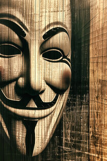 Blockprint Portrait Anonymous Hacker mit Guy Fawkes Maske von Frank Daske