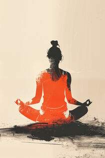 Meditation | Yoga Frau Risografie in Orange und Schwarz von Frank Daske