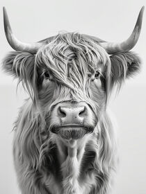 'Schwarz-Weiß Portrait Hochlandrind | Black and White Portrait Highland Cattle' by Frank Daske