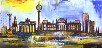 'Berlin Skyline mit Reichstag - abstraktes Stadt Bild in Acryl blau gelb grau' by alexandra-brehm