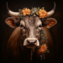 Thonksy-portrait-of-brown-bull-with-floral-wreath-on-head-photo-516cfa24-13c6-4d6e-b3a1-ec30f2c9aad0