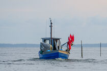 Ein Fischkutter fährt am frühen Morgen aus dem Hafen von René Lang