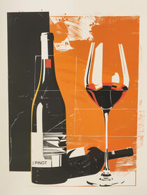 Küchen-Poster | Rotwein-Flasche mit Glas | Siebdruck by Frank Daske