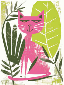Lustige Rosa Katze | Funny Pink Cat | Druckgrafik von Frank Daske