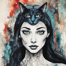 Mystische Frau mit Katze by artsensitiv
