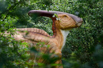 Dinosaurier (Parasaurolophus) im Dickicht eines Waldes
