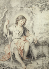 The Young John the Baptist with the Lamb in a Rocky Landscape  by Bartolome Esteban Murillo