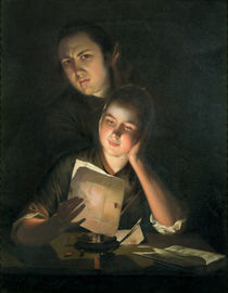 A Girl reading a letter by Candlelight von Joseph Wright of Derby