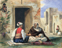 Arab men smoking in front of a house  by Ferdinand Victor Eugene Delacroix