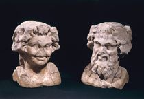 Head of Bacchus and a satyr from a hermatic pillar  by Roman