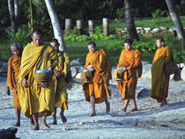 Buddhist Monks Walking on Beach by James Menges