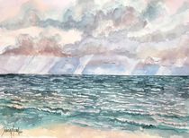 lavender sky seascape beach painting by Derek McCrea