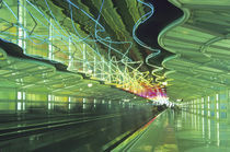 Neon lighting in corridor of the O'hare Airport, Chicago, Illinois by Danita Delimont