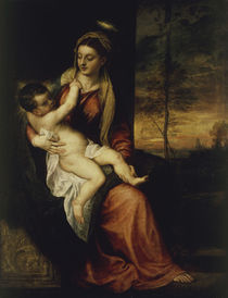 Tizian, Maria mit Kind in Abendlandsch. by klassik art