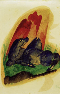 F. Marc, Zwei blaue Pferd v.rotem Felsen von klassik-art