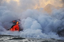 Steam rising off lava flowing into ocean, Kilauea Volcano, Hawaii Islands, United States by Sami Sarkis Photography