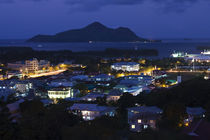 Cityscape lit up at dusk viewed from Beau Vallon Road by Panoramic Images