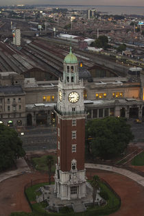 Aerial view of clock tower with a railroad station von Panoramic Images