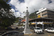 Traffic around a clock tower, Victoria, Mahe Island, Seychelles by Panoramic Images