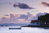 Boat in the sea with house in the background by Panoramic Images