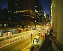 Buildings lit up at night, Philadelphia, Pennsylvania, USA by Panoramic Images