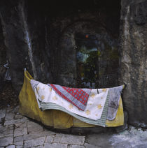 Blankets in front of a door, Budapest, Hungary by Panoramic Images