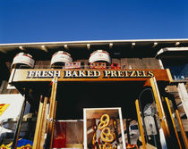 Low angle view of pretzels hanging in front of a shop, San Francisco, USA von Panoramic Images