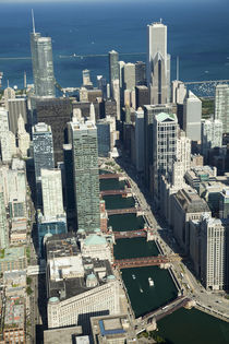 Aerial view of a city with Lake Michigan in the background by Panoramic Images