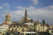 Cathedral in a city, Lausanne, Switzerland by Panoramic Images