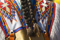 Rear view of braided hair over native american indian ceremonial costume. von Panoramic Images