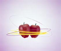 Two floating red apples surrounded by yellow rings by Panoramic Images
