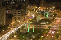 City lit up at dusk, Atlantic Avenue Greenway, Boston, Massachusetts, USA by Panoramic Images
